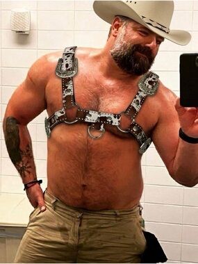 Studded Leather Harness in Brown and Cream